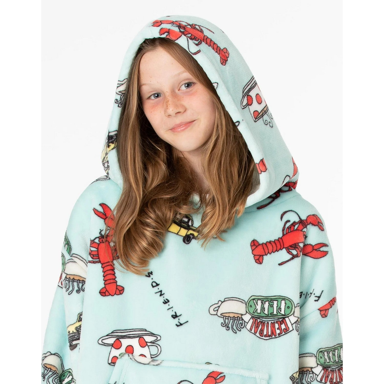 Blue - Side - Friends Childrens-Kids Oversized Hoodie Blanket