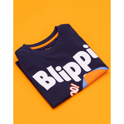Navy - Side - Blippi Childrens-Kids Hello T-Shirt