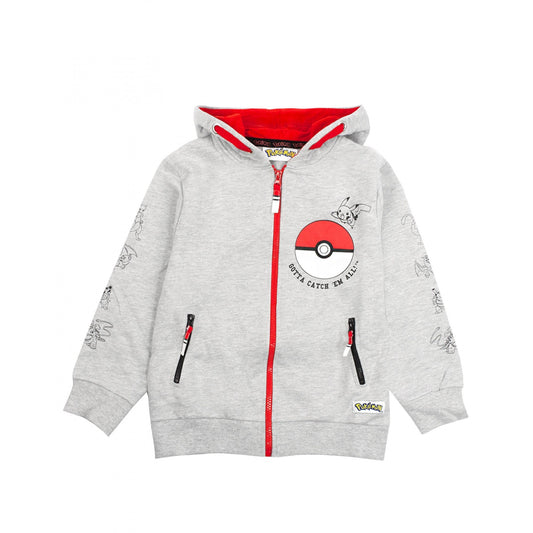 Grey - Front - Pokemon Boys Gotta Catch Em All Pokeball Full Zip Drawstring Hoodie
