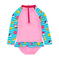 Blue-Pink - Back - Baby Shark Girls Wipe Out! Long-Sleeved One Piece Swimsuit