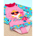 Blue-Pink - Close up - Baby Shark Girls Wipe Out! Long-Sleeved One Piece Swimsuit
