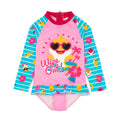 Pink-Blue - Front - Baby Shark Girls Wipe Out! Long-Sleeved One Piece Swimsuit