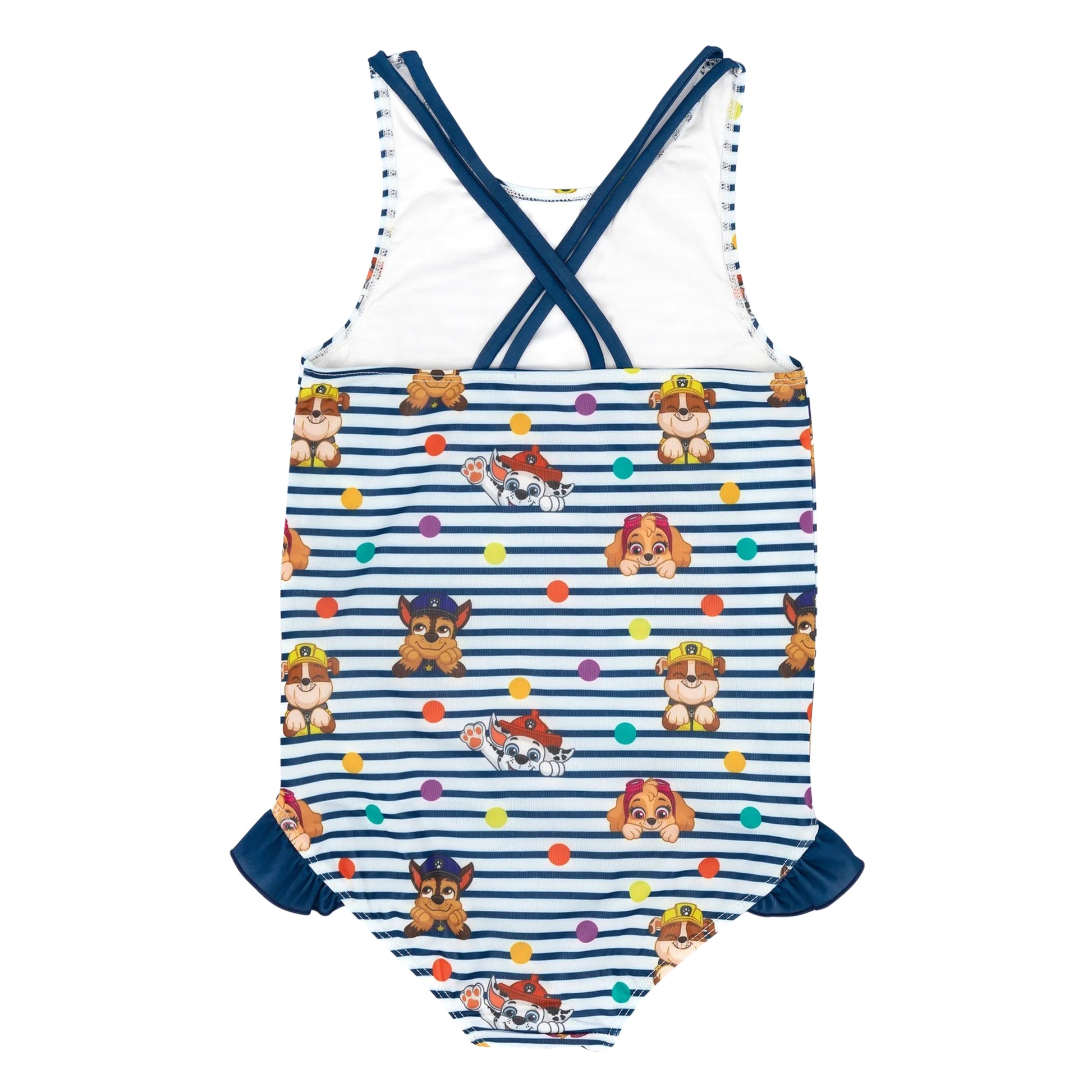 Navy-White - Back - Paw Patrol Girls Striped One Piece Swimsuit