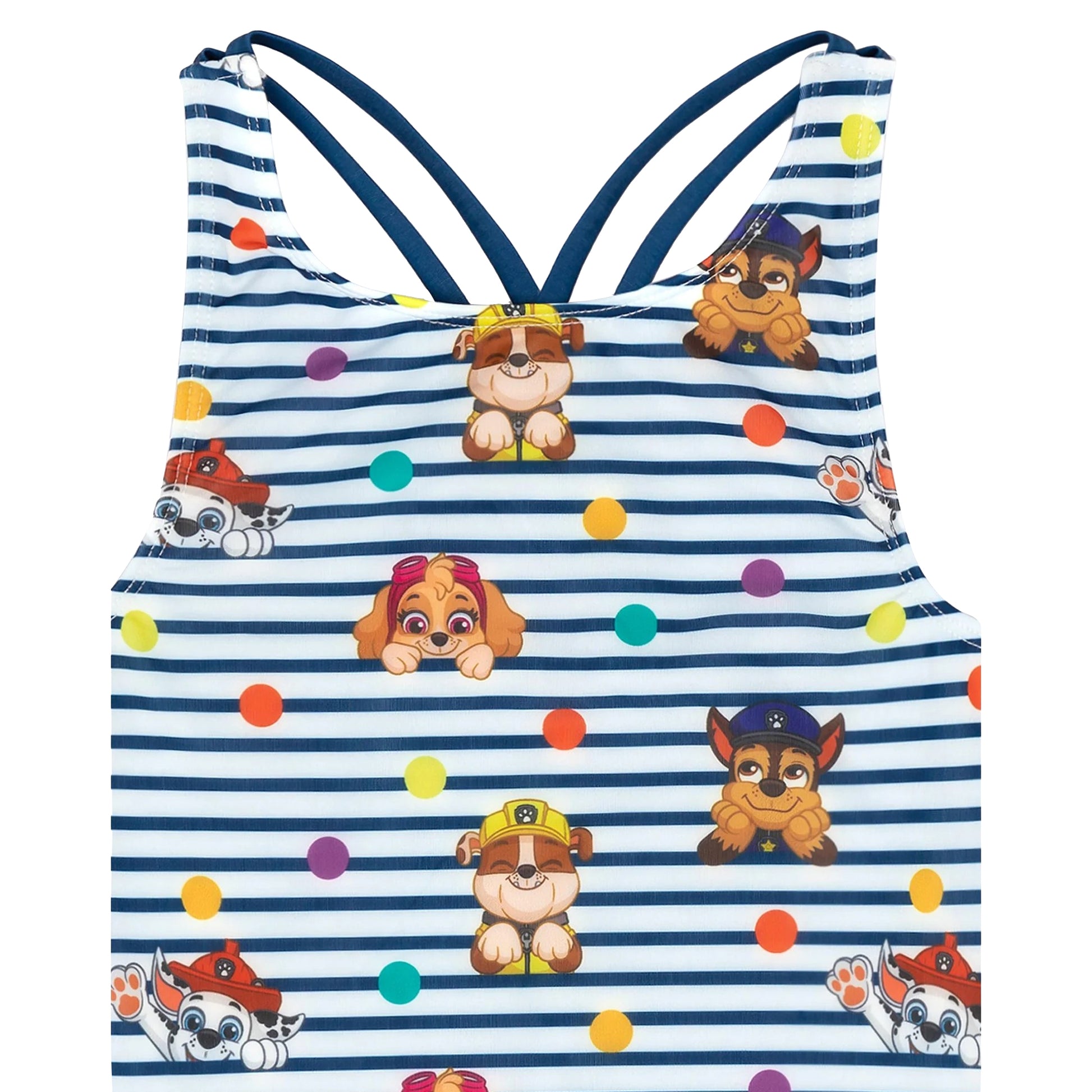 Navy-White - Side - Paw Patrol Girls Striped One Piece Swimsuit