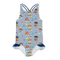 Navy-White - Front - Paw Patrol Girls Striped One Piece Swimsuit
