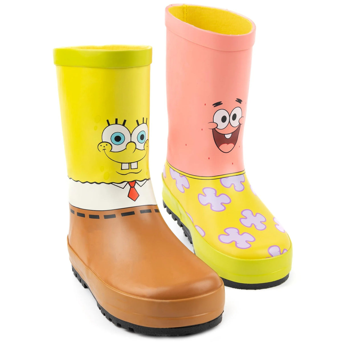 Yellow-Pink-Brown - Back - SpongeBob SquarePants Childrens-Kids Character Wellington Boots