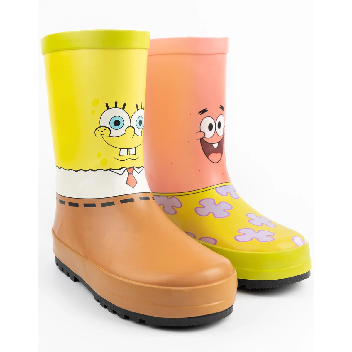Yellow-Pink-Brown - Side - SpongeBob SquarePants Childrens-Kids Character Wellington Boots