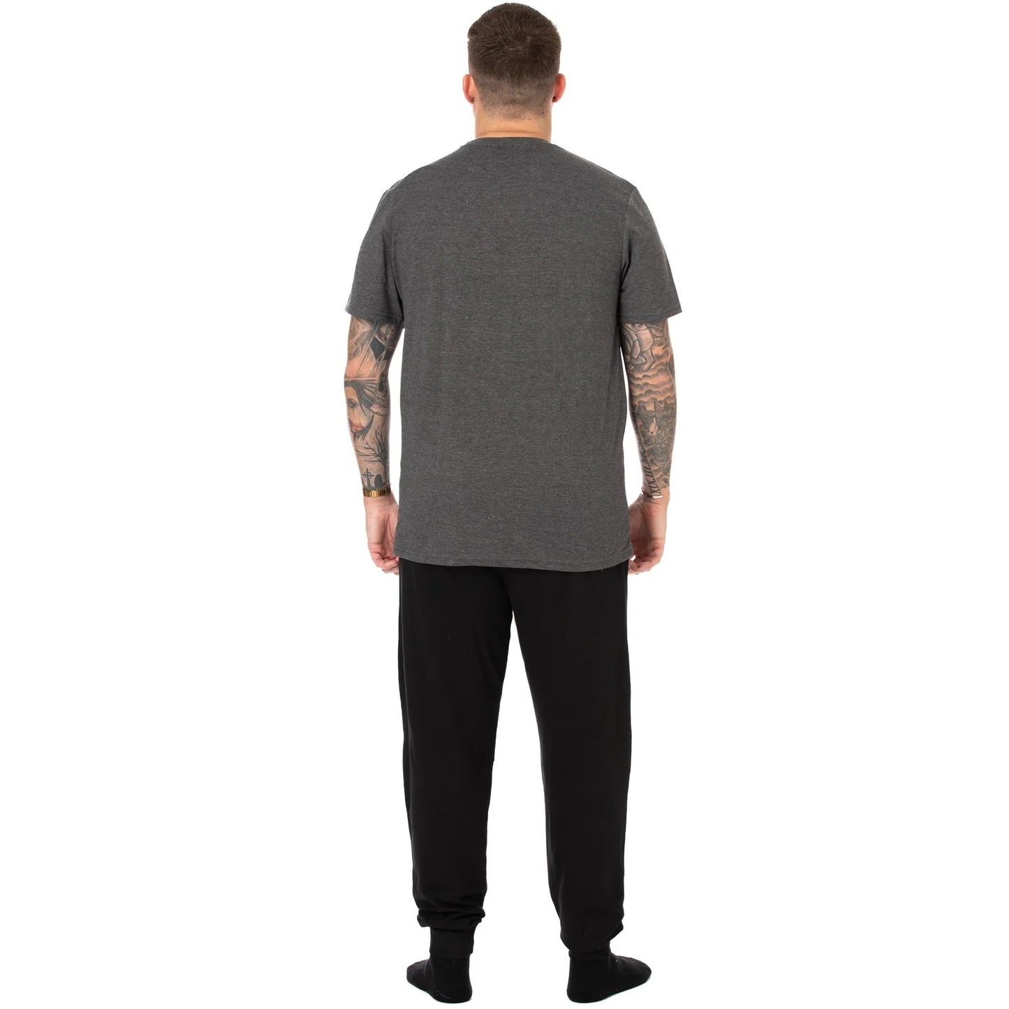 Grey-Black - Back - Harry Potter Mens Hogwarts Express Long Pyjama Set