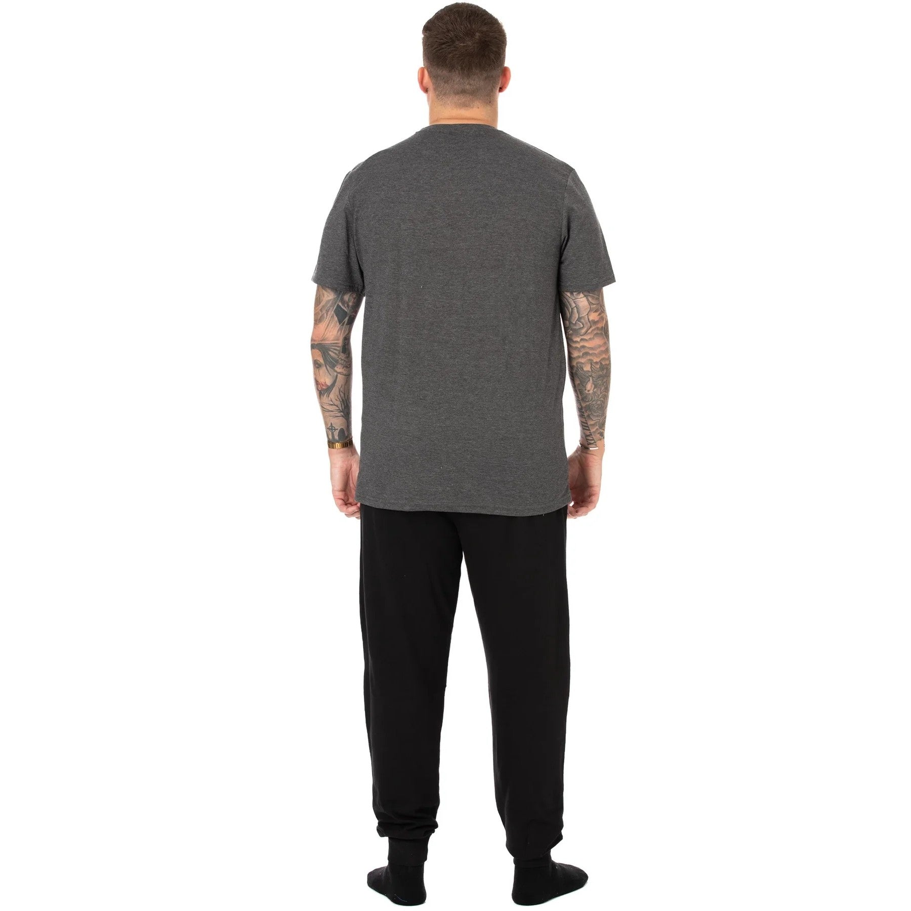 Grey-Black - Back - Harry Potter Mens Hogwarts Express Long Pyjama Set