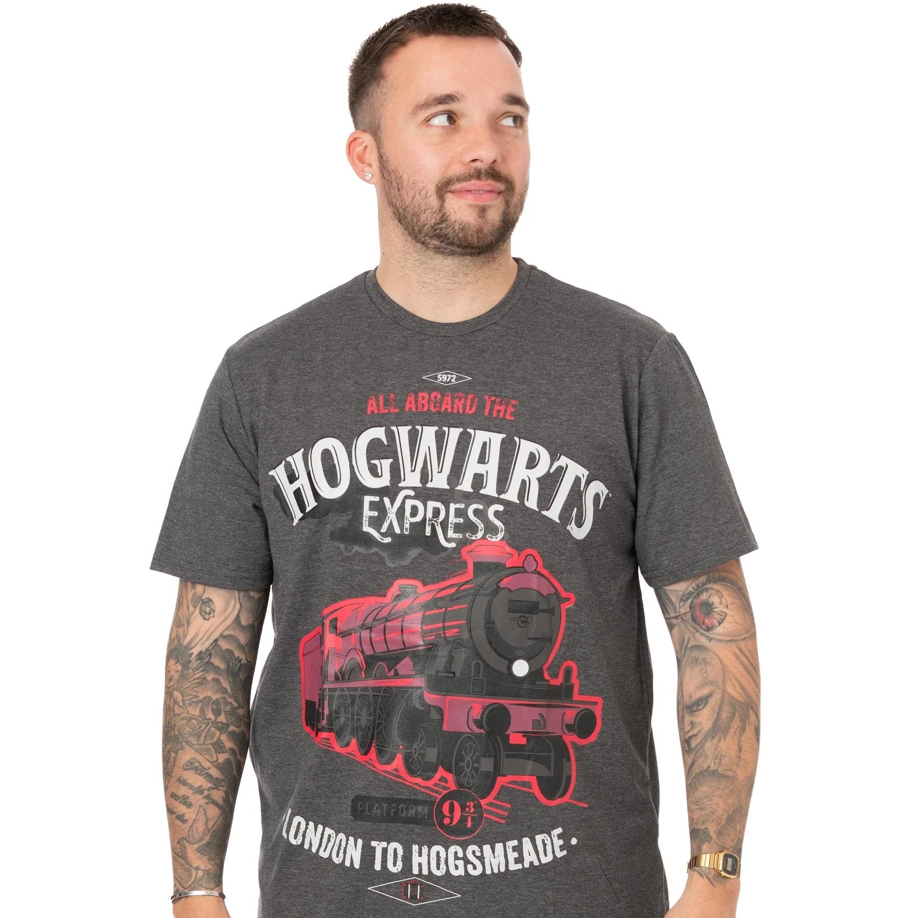 Grey-Black - Side - Harry Potter Mens Hogwarts Express Long Pyjama Set