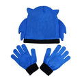 Blue-White - Back - Sonic The Hedgehog Childrens-Kids Knitted Hat And Gloves Set