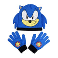 Blue-White - Front - Sonic The Hedgehog Childrens-Kids Knitted Hat And Gloves Set