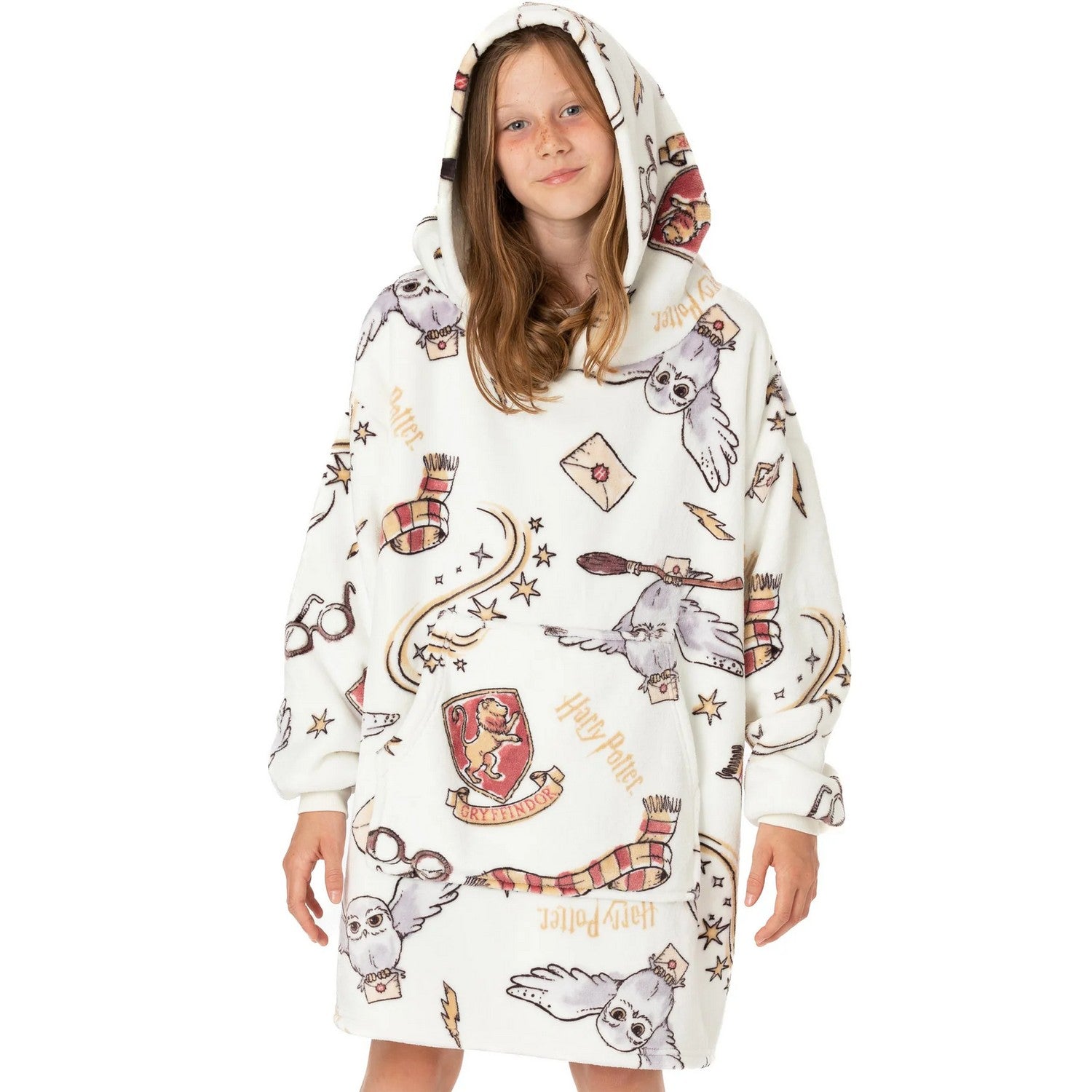 White - Front - Harry Potter Childrens-Kids Oversized Hoodie Blanket