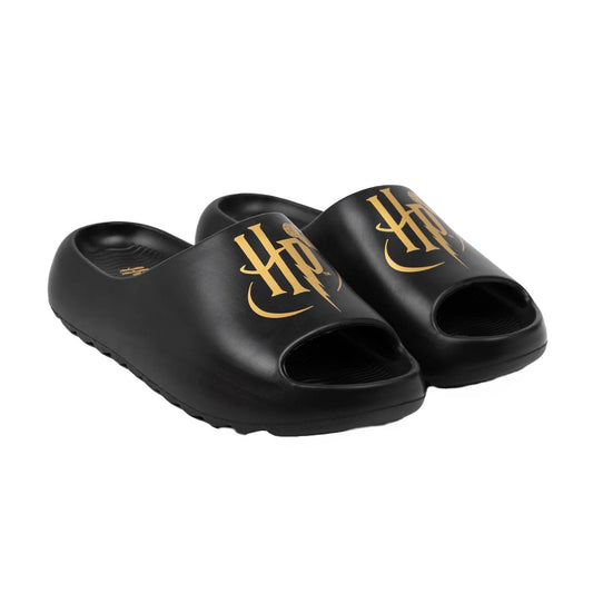 Black-Gold - Front - Harry Potter Childrens-Kids Golden Snitch Moulded Footbed Sliders