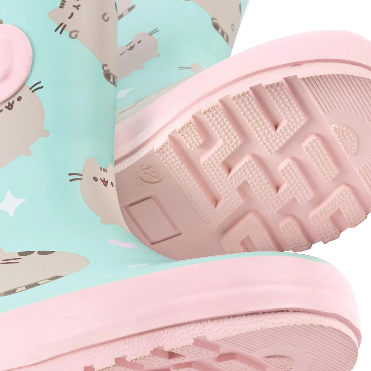 Pastel Mint-Pink - Pack Shot - Pusheen Girls Repeat Print Wellington Boots
