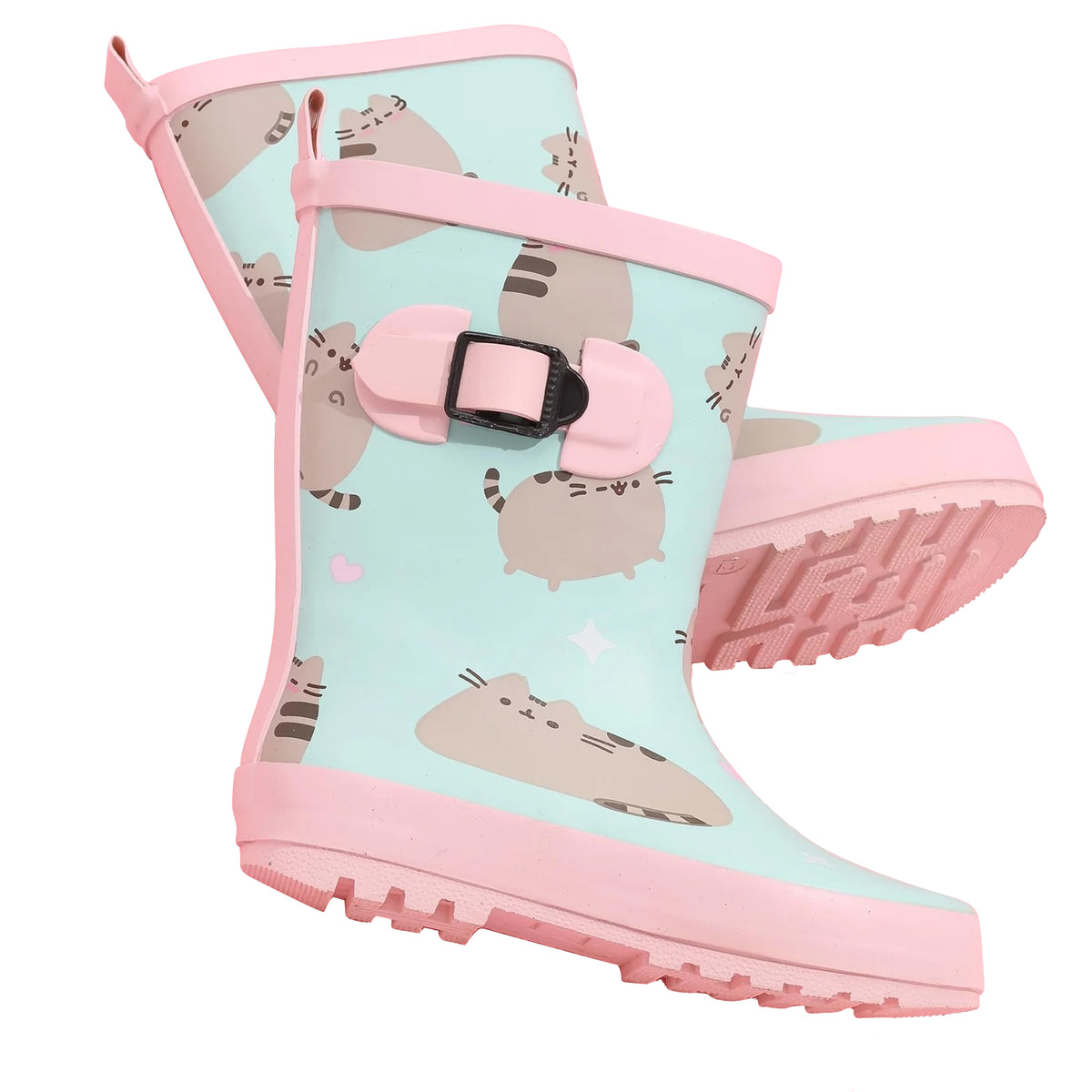 Pastel Mint-Pink - Close up - Pusheen Girls Repeat Print Wellington Boots