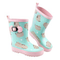 Pastel Mint-Pink - Front - Pusheen Girls Repeat Print Wellington Boots