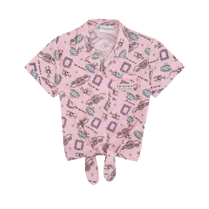 Pink - Back - Friends Girls Short-Sleeved Pyjama Set