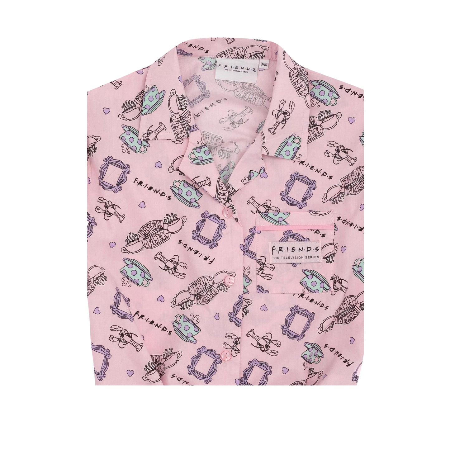 Pink - Side - Friends Girls Short-Sleeved Pyjama Set
