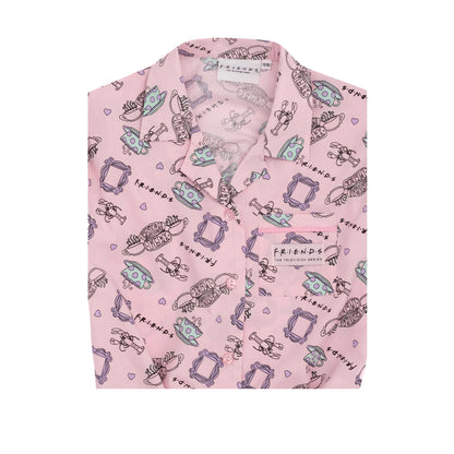 Pink - Side - Friends Girls Short-Sleeved Pyjama Set