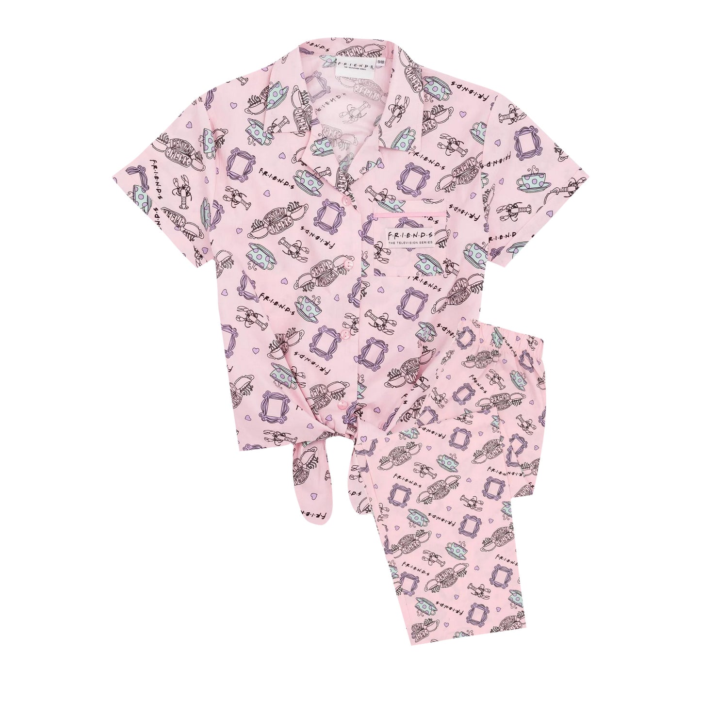 Pink - Front - Friends Girls Short-Sleeved Pyjama Set