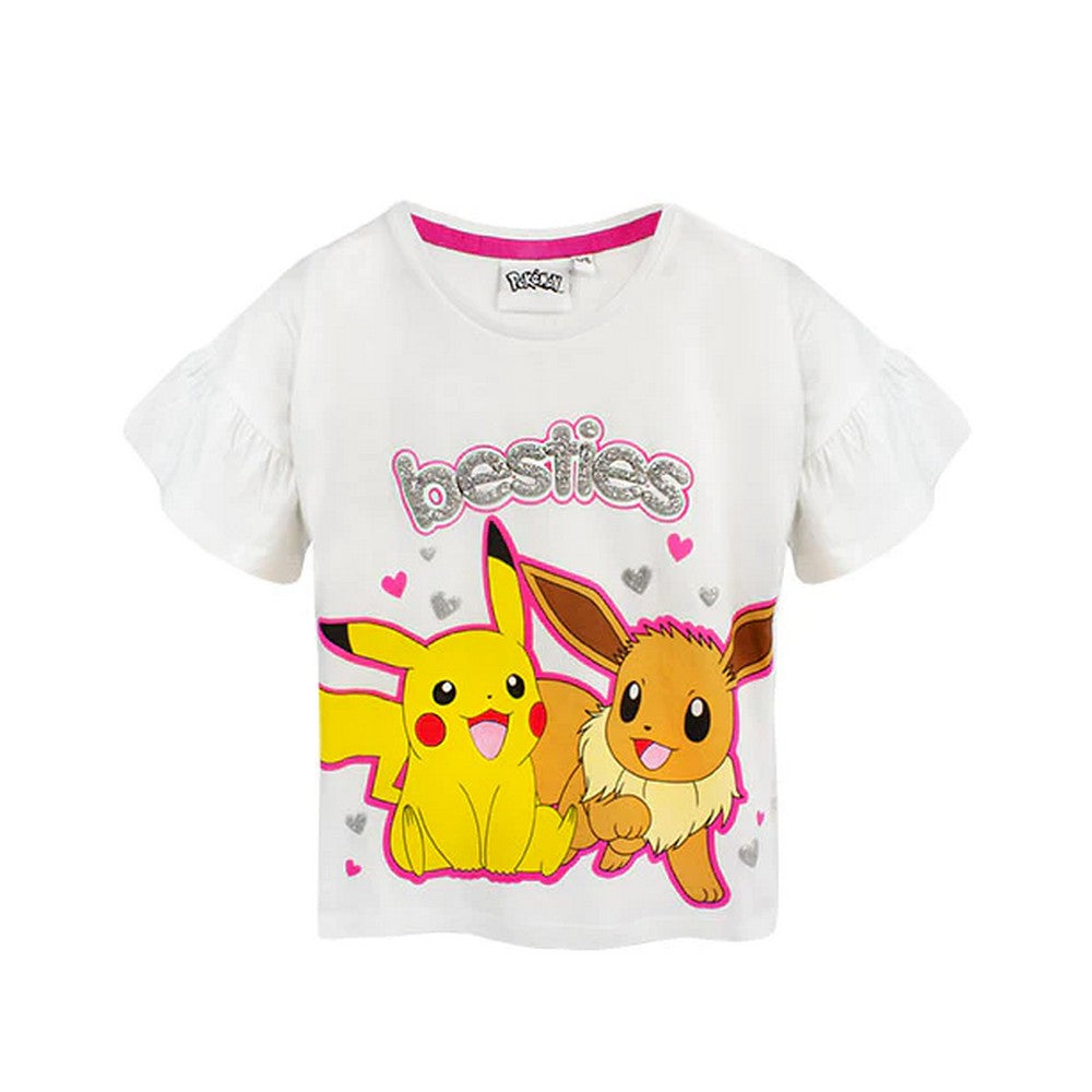 White-Pink - Back - Pokemon Girls Besties Pikachu & Eevee Frill Long Pyjama Set