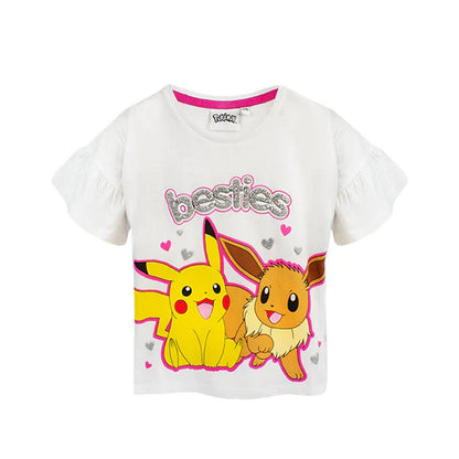 White-Pink - Back - Pokemon Girls Besties Pikachu & Eevee Frill Long Pyjama Set