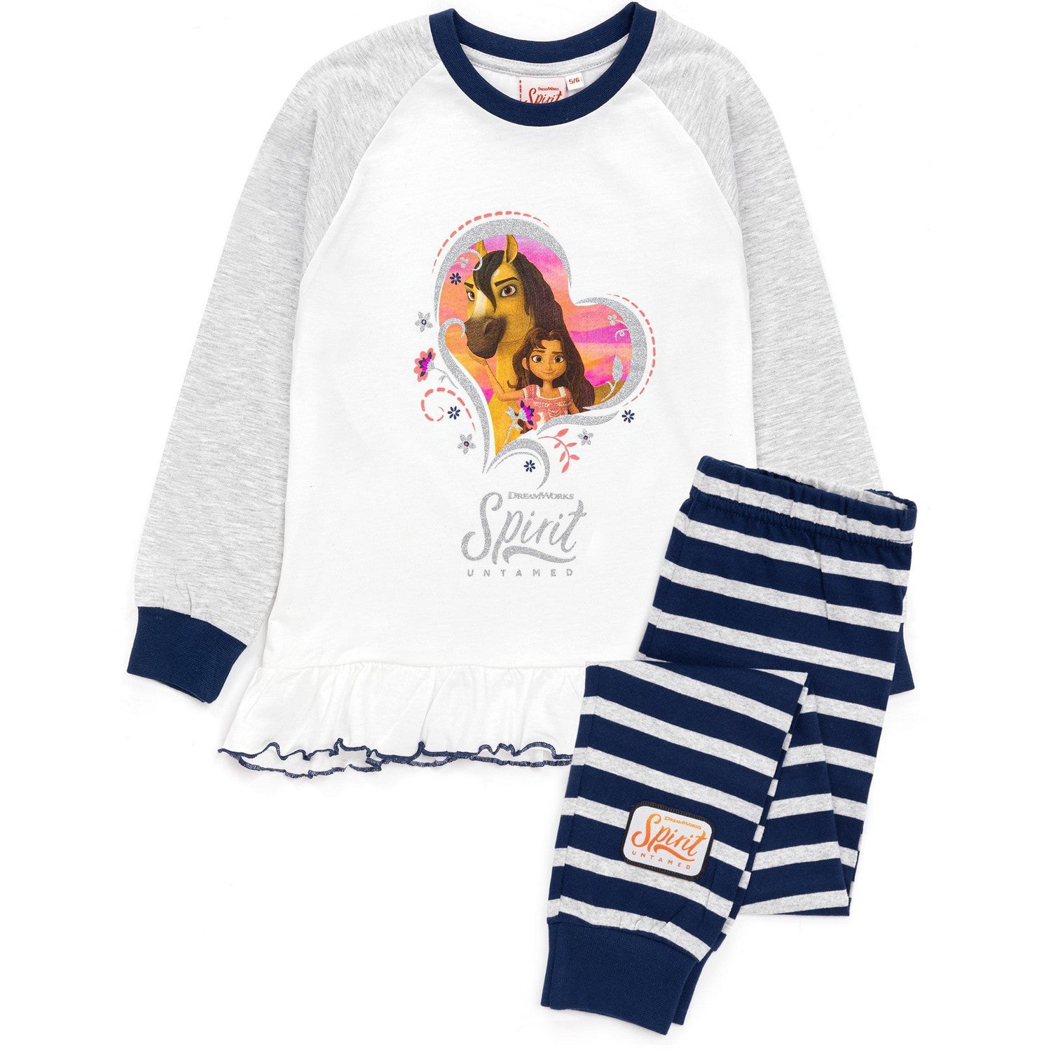 Navy-White - Front - DreamWorks Girls Spirit Untamed Long Pyjama Set