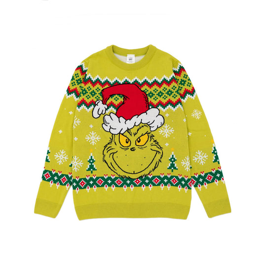 Green - Front - The Grinch Mens Knitted Christmas Jumper