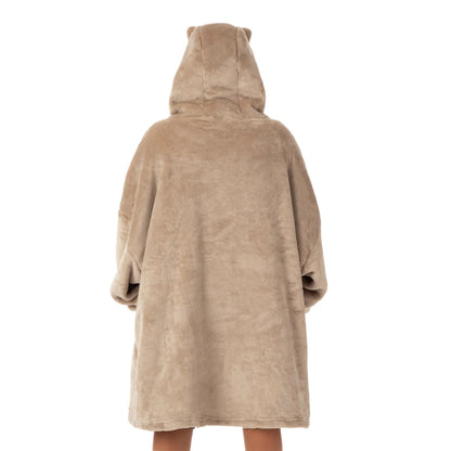 Brown - Back - Pusheen Womens-Ladies Embroidered Hoodie Blanket