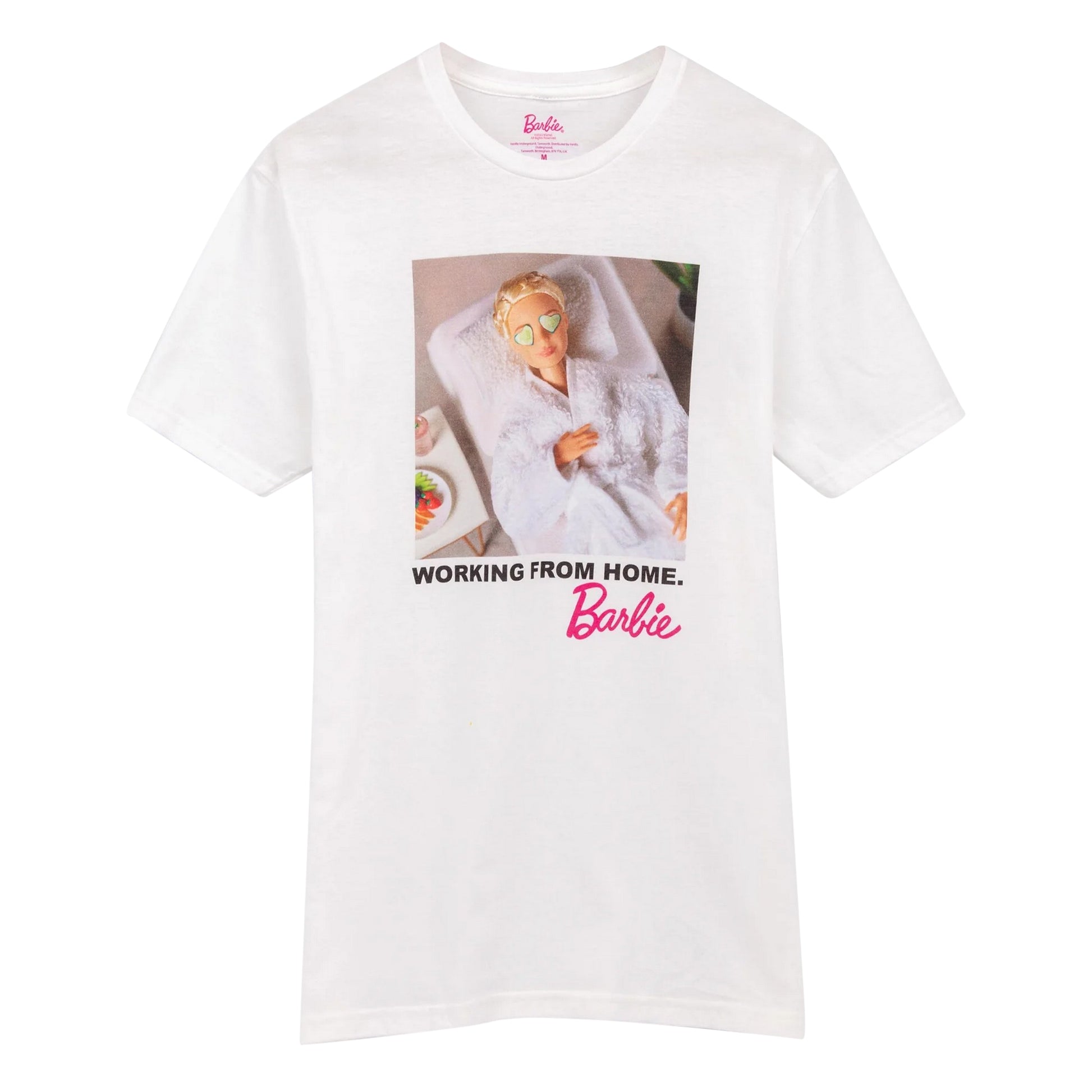 White - Front - Barbie Womens-Ladies Working from Home T-Shirt