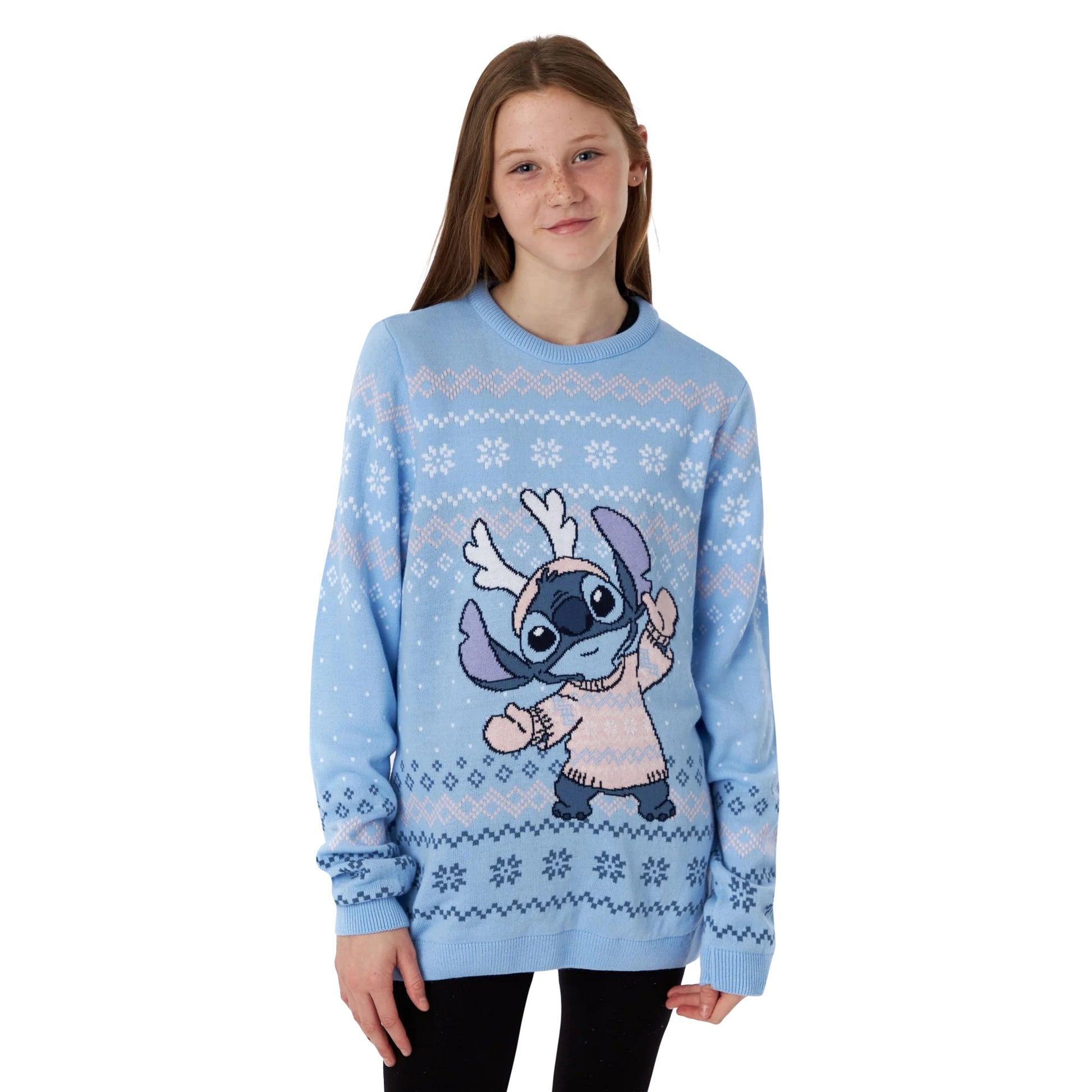 Blue - Side - Lilo & Stitch Childrens-Kids Knitted Christmas Jumper