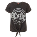 Grey - Front - AC-DC Girls High Voltage Front Tie Short-Sleeved T-Shirt