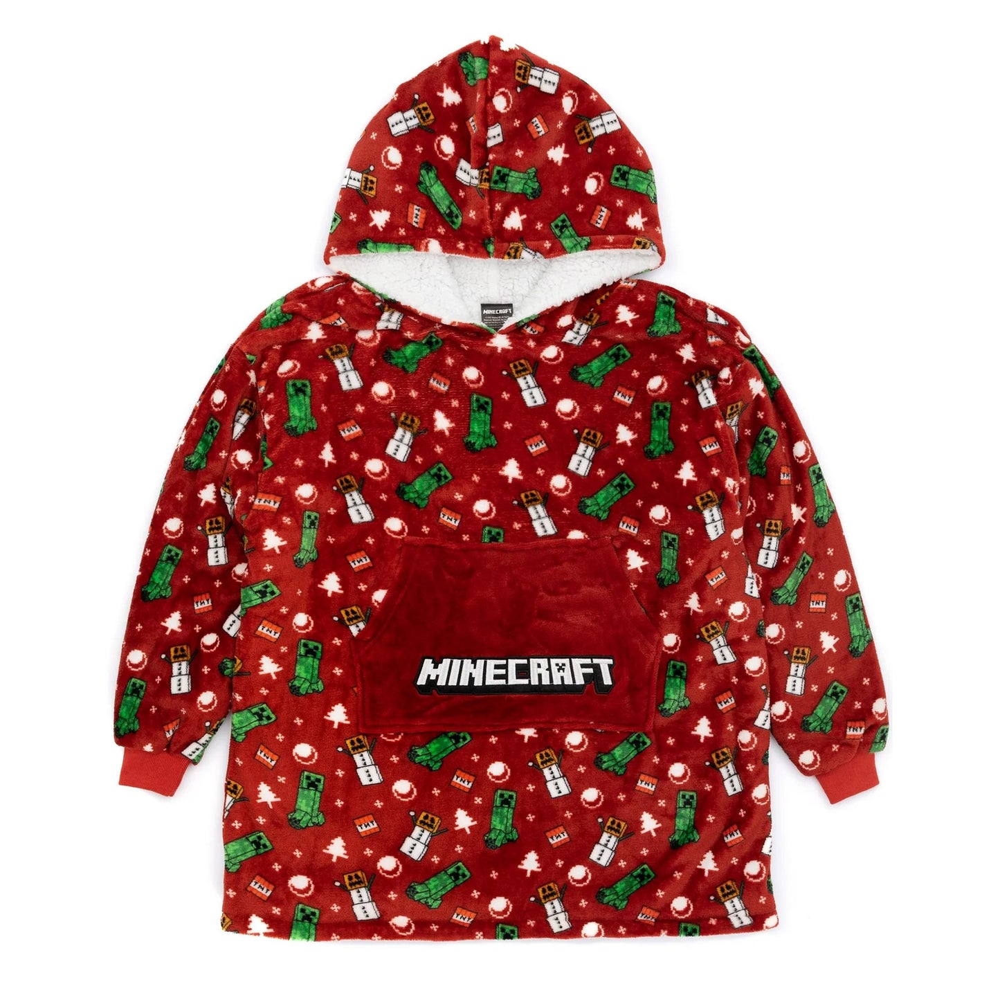 Red - Front - Minecraft Childrens-Kids Oversized Christmas Hoodie Blanket
