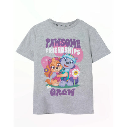 Grey - Front - Paw Patrol Girls Pawsome Friendships Marl T-Shirt