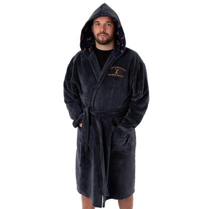 Navy Blue - Front - Yellowstone Mens Dutton Ranch Hooded Robe