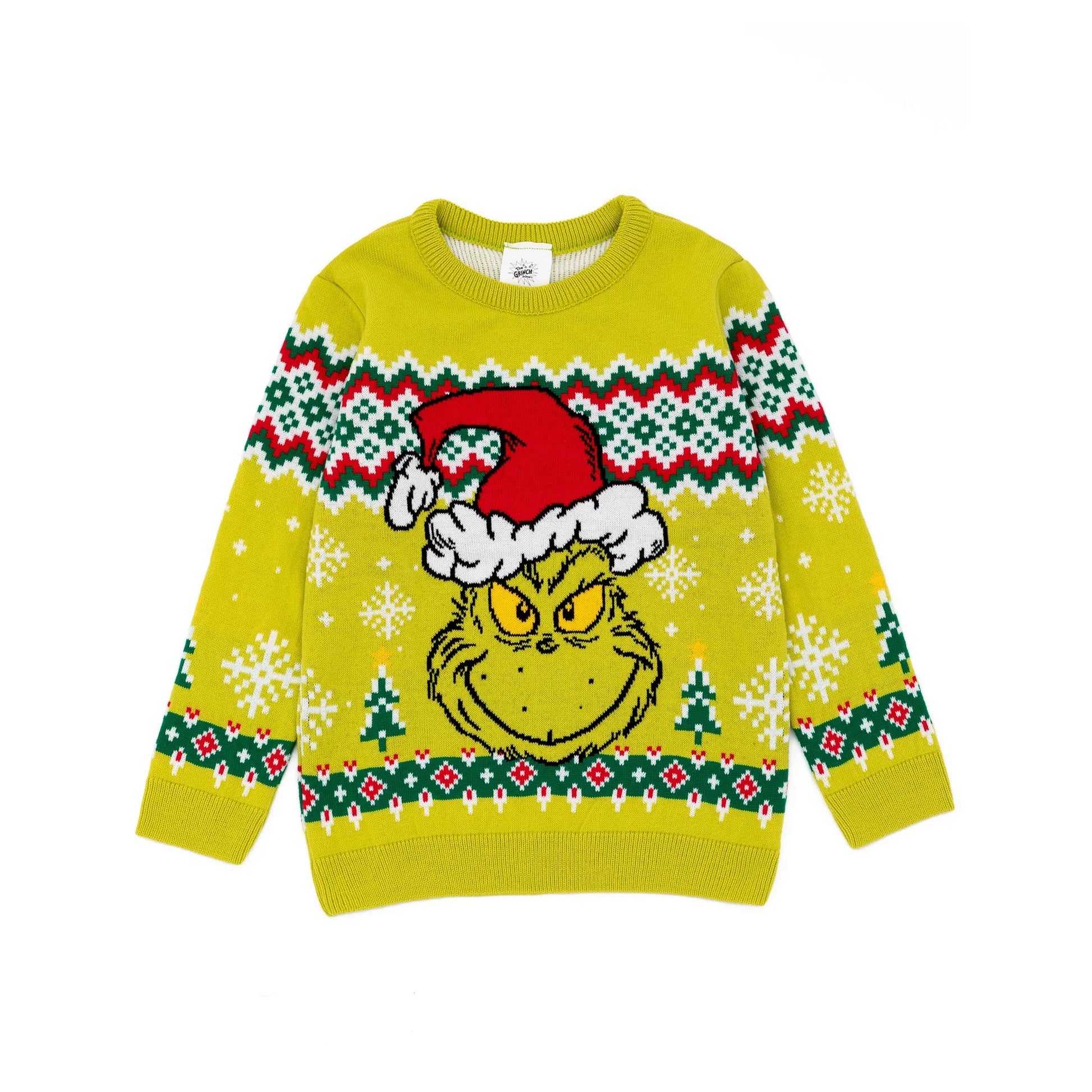 Green - Front - The Grinch Childrens-Kids Knitted Christmas Jumper