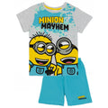 Grey-Blue-Yellow - Front - Minions Boys Mayhem Short Pyjama Set