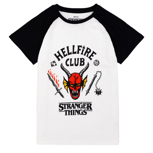 White-Black - Front - Stranger Things Childrens-Kids Hellfire Club Short-Sleeved T-Shirt