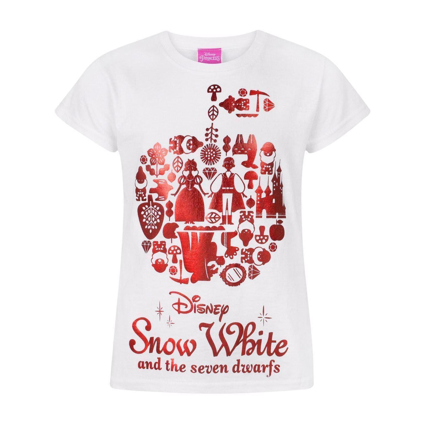 White-Red - Front - Snow White And The Seven Dwarfs Girls Foil Short-Sleeved T-Shirt