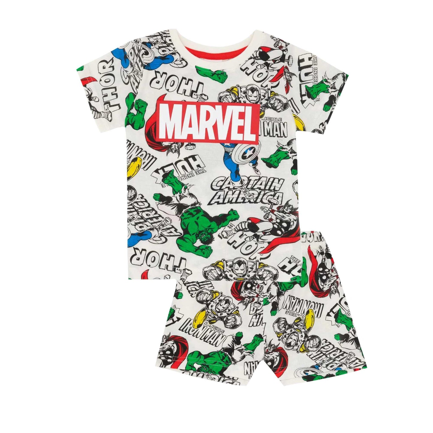White-Multicoloured - Front - Marvel Boys Superhero Short Pyjama Set