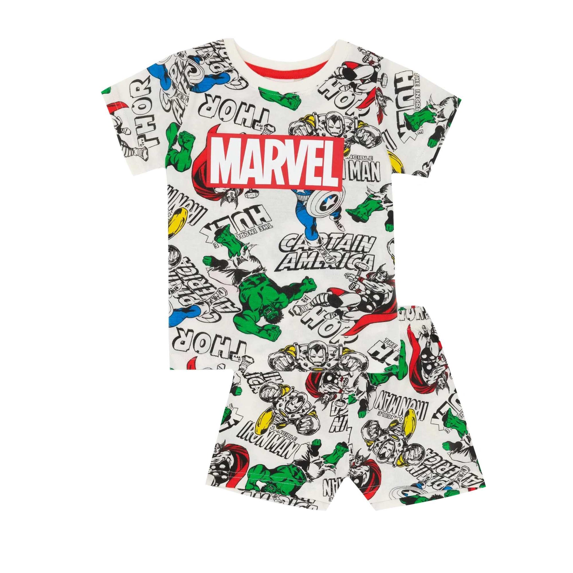 White-Multicoloured - Front - Marvel Boys Superhero Short Pyjama Set