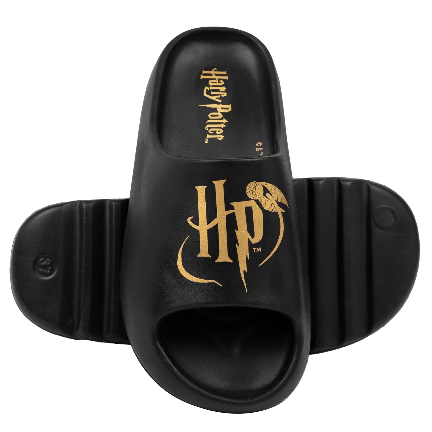 Black - Side - Harry Potter Womens-Ladies Moulded Footbed Sliders