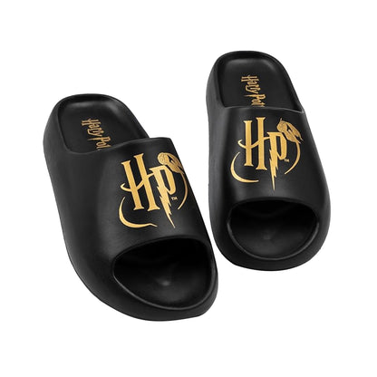 Black - Front - Harry Potter Womens-Ladies Moulded Footbed Sliders