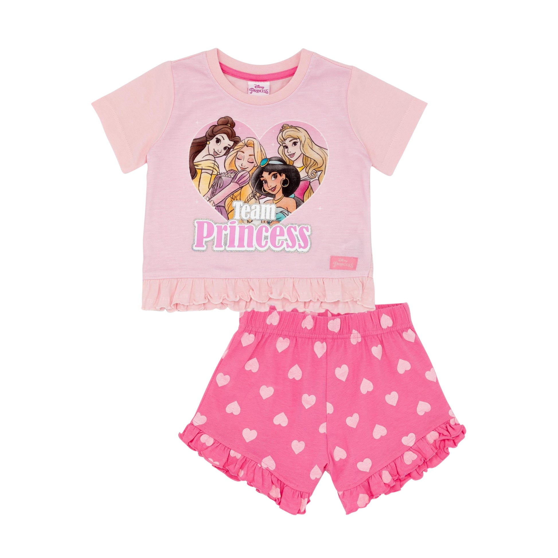 Pink - Front - Disney Princess Girls Printed Short-Sleeved Pyjama Set