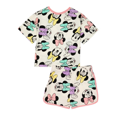 White - Back - Minnie Mouse Girls All-Over Print Short Pyjama Set