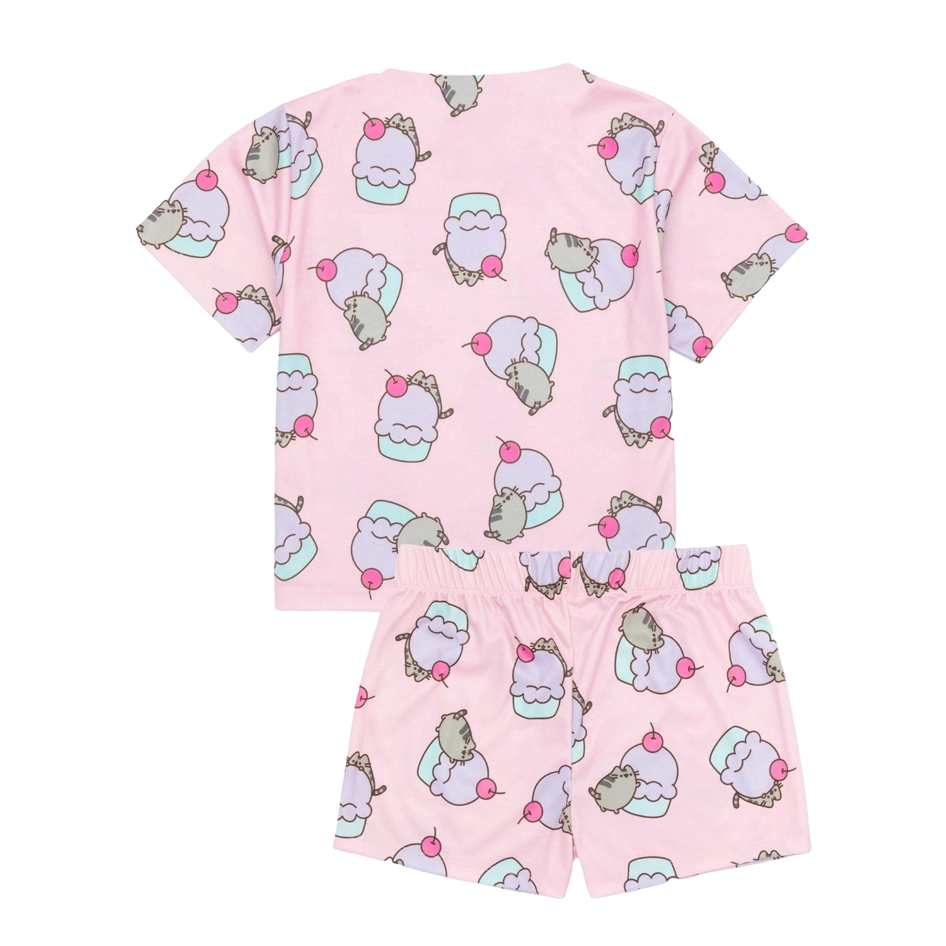 Blue-Pink - Back - Pusheen Girls Cat Short Pyjama Set (Pack of 2)