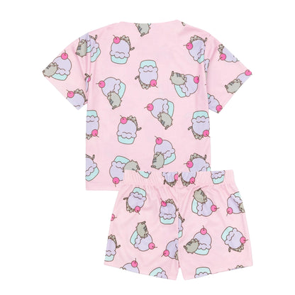 Blue-Pink - Back - Pusheen Girls Cat Short Pyjama Set (Pack of 2)