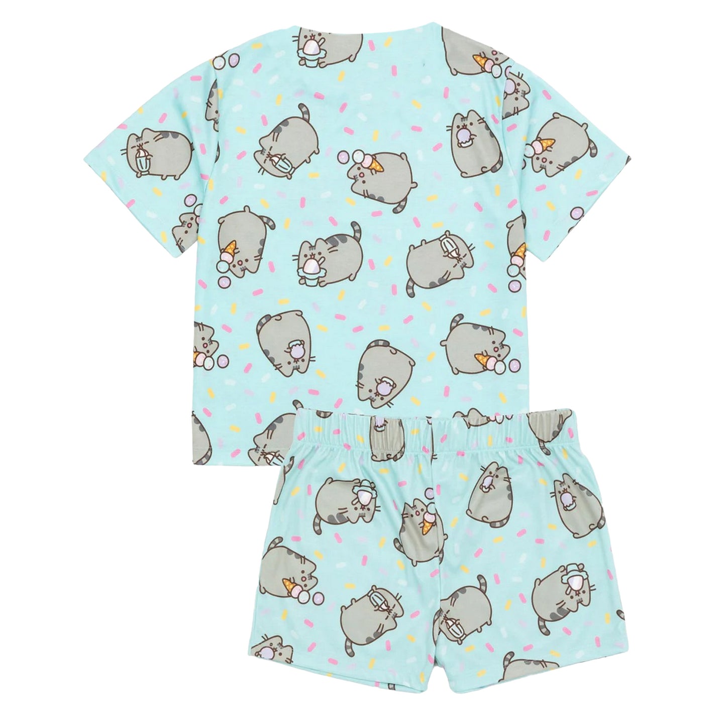 Blue-Pink - Side - Pusheen Girls Cat Short Pyjama Set (Pack of 2)