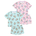 Blue-Pink - Front - Pusheen Girls Cat Short Pyjama Set (Pack of 2)